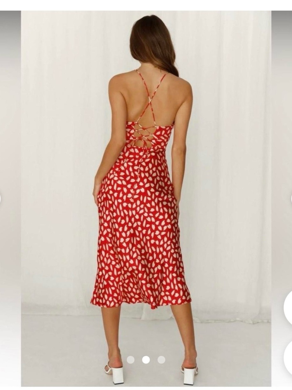 Hello Molly Red Printed Spaghetti-Strap Midi Dress with Side Slit - Picture 2 of 5